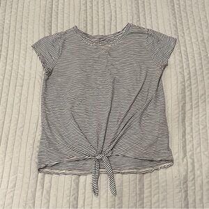 LOFT Green and White Striped Tie-Front Tee